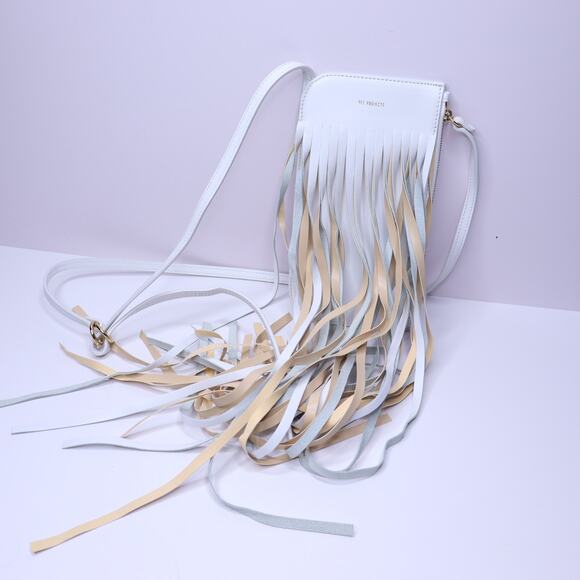 REE PROJECTS Do Fringe Leather Neck Pouch White Leather Crossbody Sling Bag - Picture 2 of 11